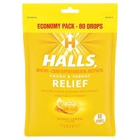 Halls Relief Honey Lemon Flavor Menthol Cough Drops Economy Pack (80 count)