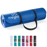 Meglio - Yoga Mat 10mm For Yoga, Pilates, HIIT, Home Fitness. Non-Slip, Premium Comfort - Carry Strap Included. (Dark Blue)
