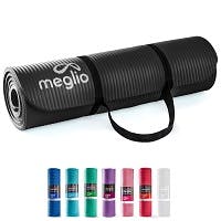 Meglio - Yoga Mat 10mm For Yoga, Pilates, HIIT, Home Fitness. Non-Slip, Premium Comfort - Carry Strap Included. (Black)