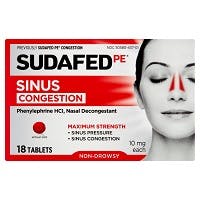 Sudafed PE Maximum Strength Non-Drowsy Sinus Congestion Tablets, 10 mg, (18 count)